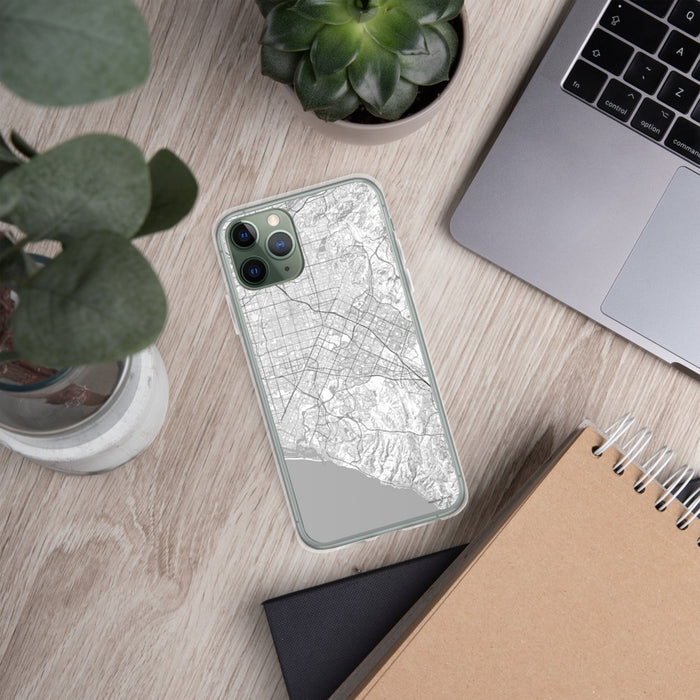 Custom Irvine California Map Phone Case in Classic on Table with Laptop and Plant