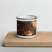 Front View Custom Irvine California Map Enamel Mug in Ember on Cutting Board