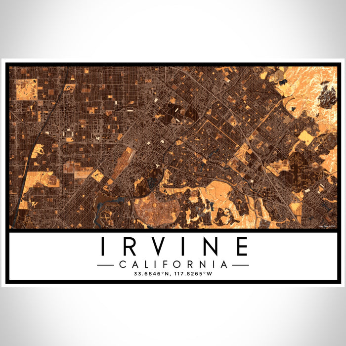 Irvine California Map Print Landscape Orientation in Ember Style With Shaded Background