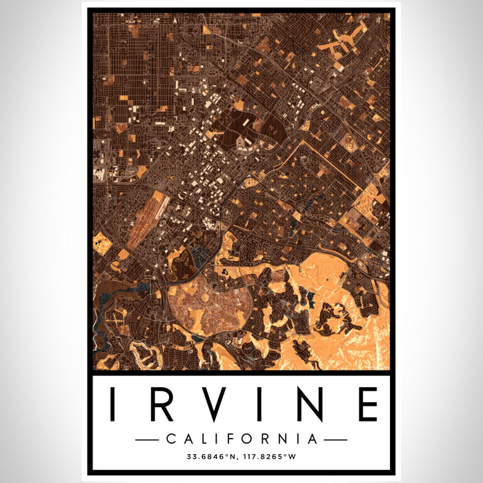 Irvine California Map Print Portrait Orientation in Ember Style With Shaded Background