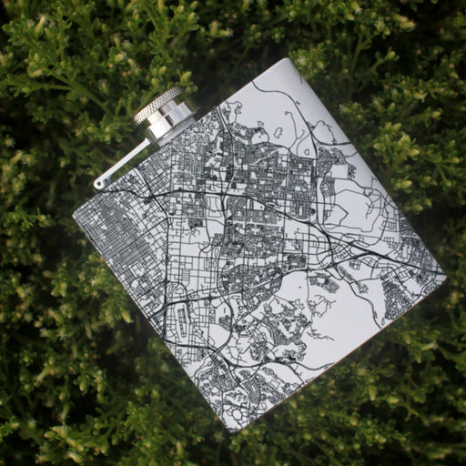 Irvine California Custom Engraved City Map Inscription Coordinates on 6oz Stainless Steel Flask in White