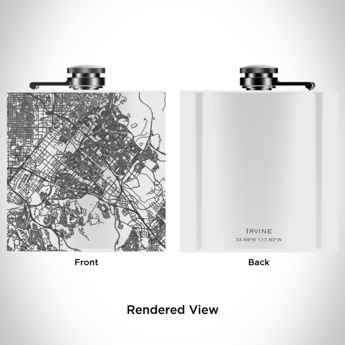 Rendered View of Irvine California Map Engraving on 6oz Stainless Steel Flask in White