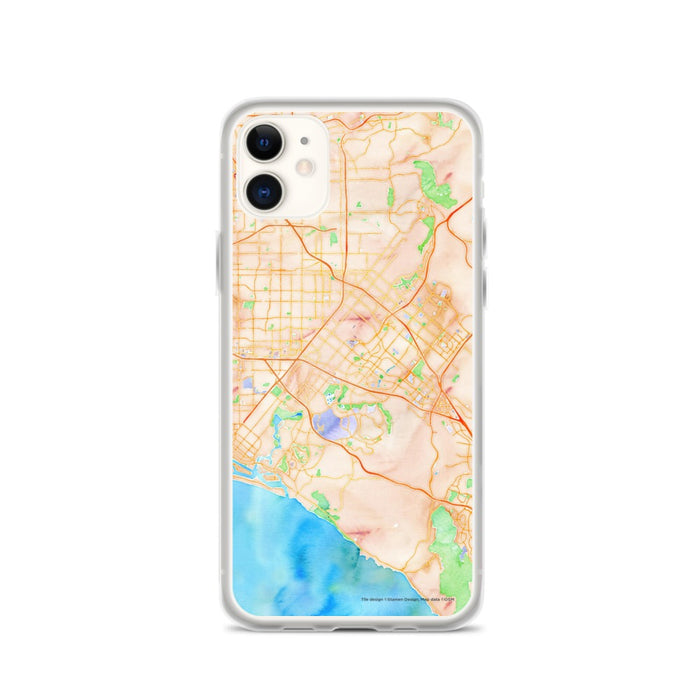 Custom iPhone 11 Irvine California Map Phone Case in Watercolor