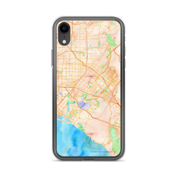 Custom iPhone XR Irvine California Map Phone Case in Watercolor