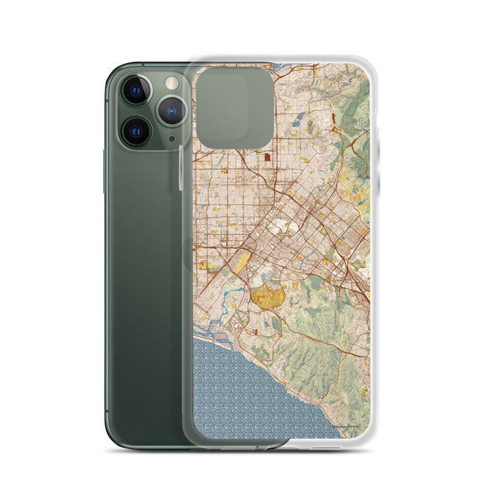 Custom Irvine California Map Phone Case in Woodblock