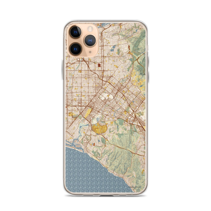 Custom iPhone 11 Pro Max Irvine California Map Phone Case in Woodblock