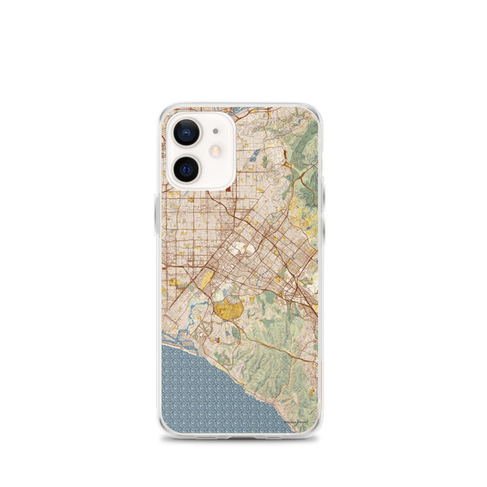 Custom iPhone 12 mini Irvine California Map Phone Case in Woodblock