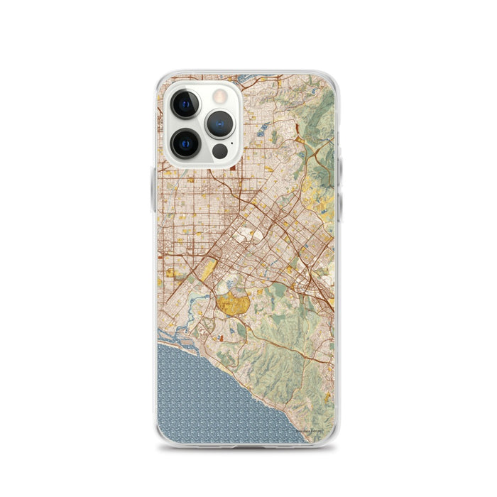 Custom iPhone 12 Pro Irvine California Map Phone Case in Woodblock