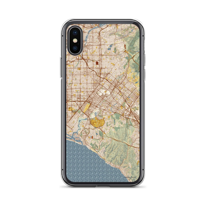 Custom iPhone X/XS Irvine California Map Phone Case in Woodblock