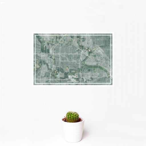 12x18 Irving Texas Map Print Landscape Orientation in Afternoon Style With Small Cactus Plant in White Planter