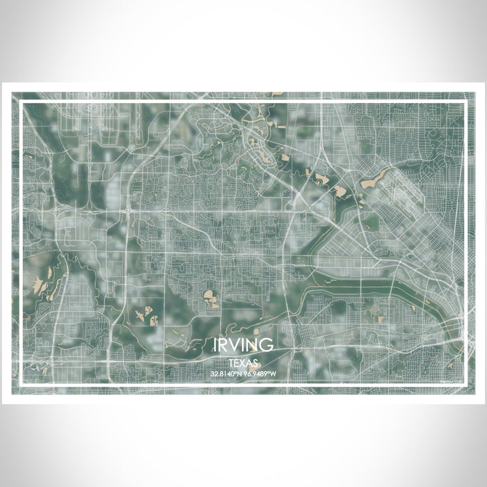 Irving Texas Map Print Landscape Orientation in Afternoon Style With Shaded Background