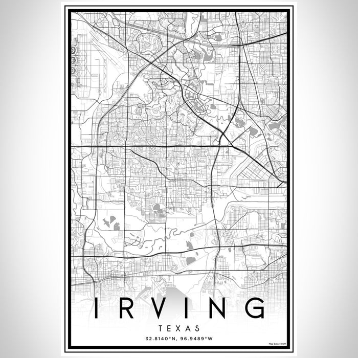 Irving Texas Map Print Portrait Orientation in Classic Style With Shaded Background