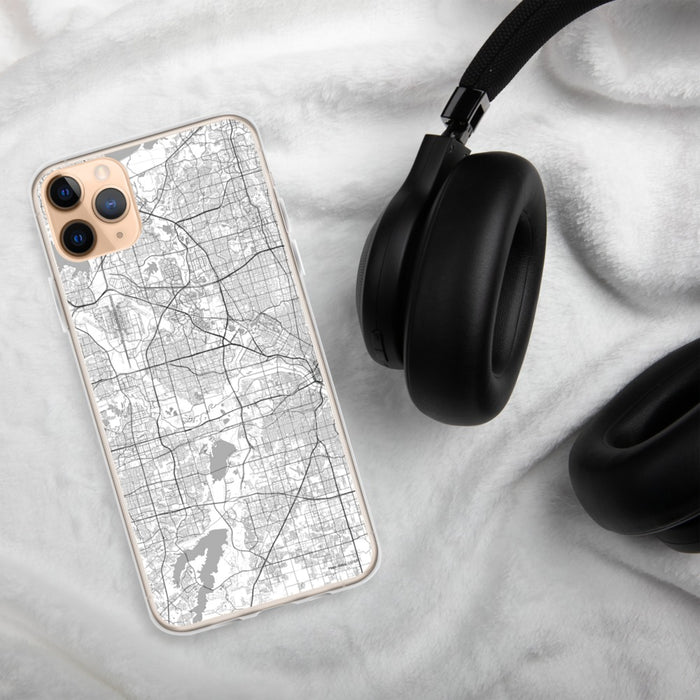 Custom Irving Texas Map Phone Case in Classic on Table with Black Headphones