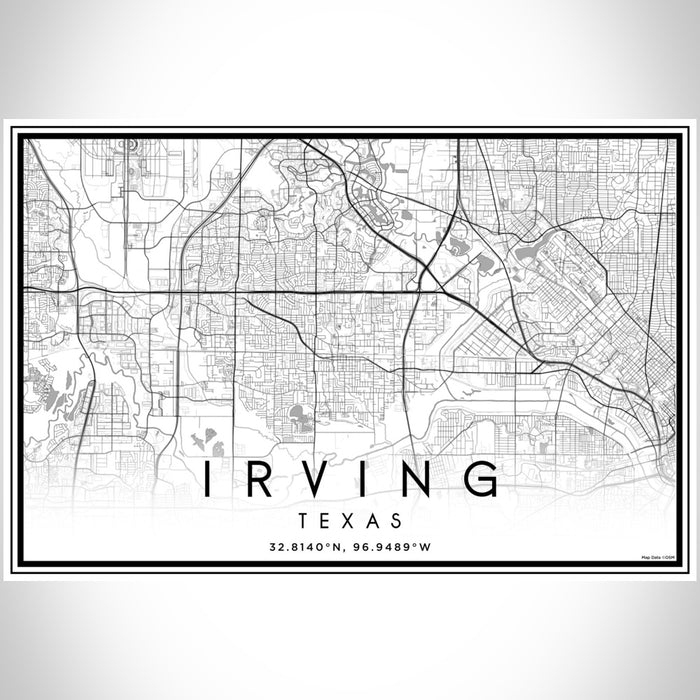 Irving Texas Map Print Landscape Orientation in Classic Style With Shaded Background
