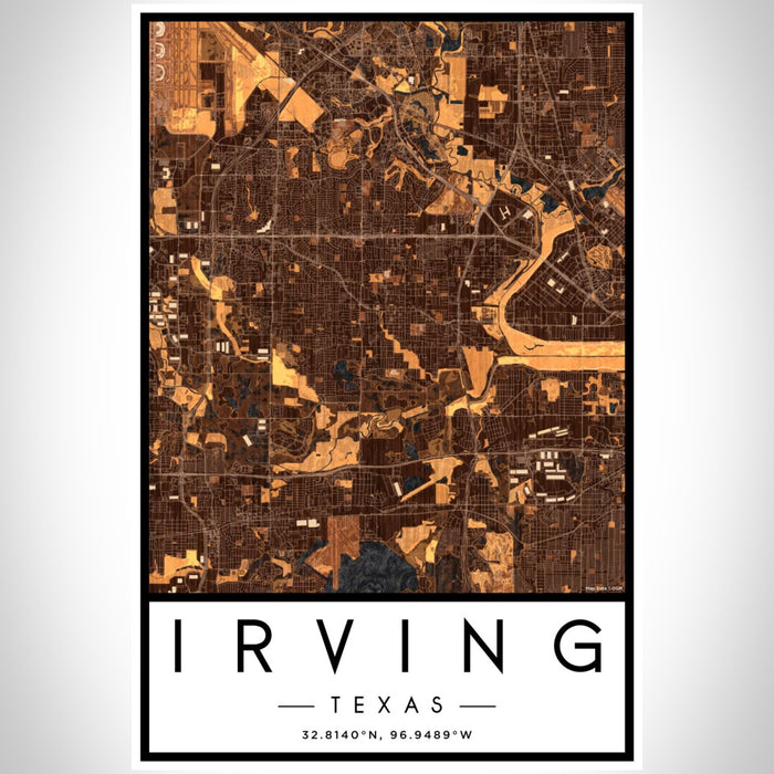 Irving Texas Map Print Portrait Orientation in Ember Style With Shaded Background