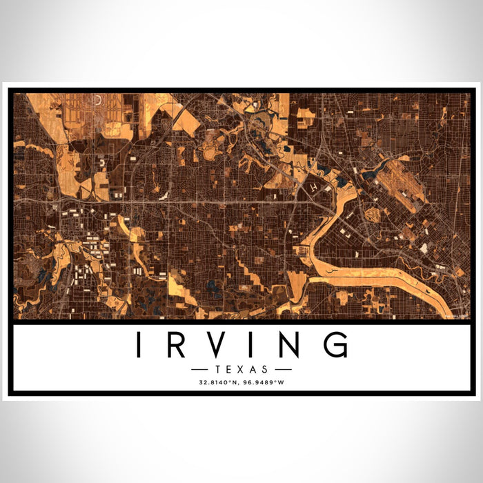 Irving Texas Map Print Landscape Orientation in Ember Style With Shaded Background