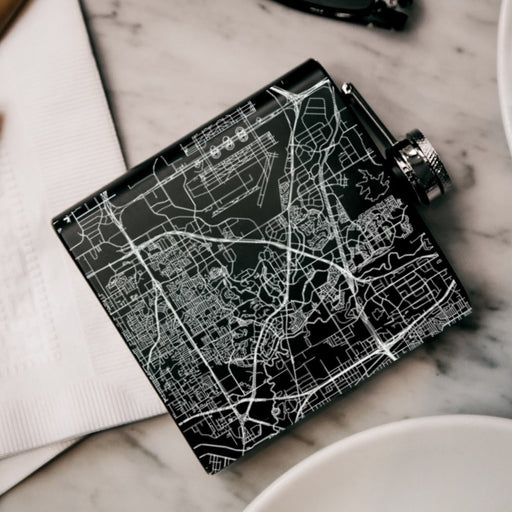 Irving Texas Custom Engraved City Map Inscription Coordinates on 6oz Stainless Steel Flask in Black