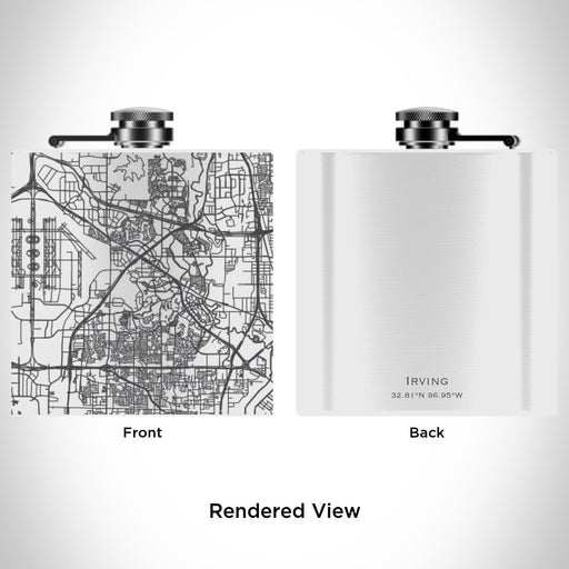 Rendered View of Irving Texas Map Engraving on 6oz Stainless Steel Flask in White