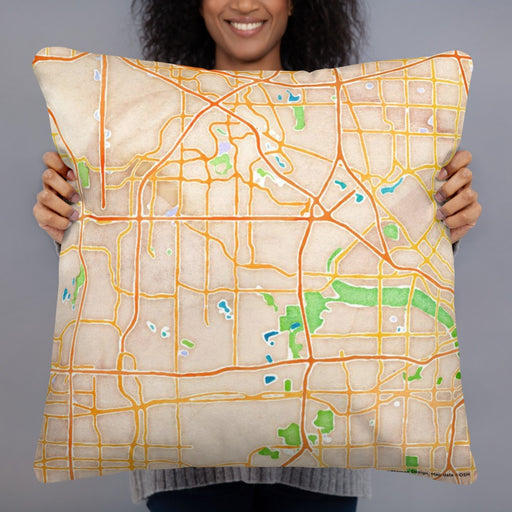 Person holding 22x22 Custom Irving Texas Map Throw Pillow in Watercolor