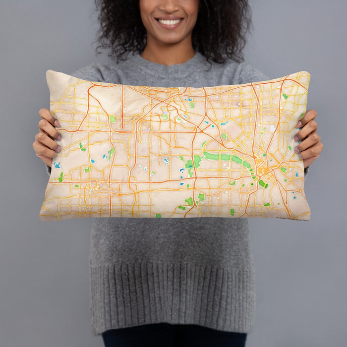 Person holding 20x12 Custom Irving Texas Map Throw Pillow in Watercolor