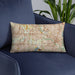 Custom Irving Texas Map Throw Pillow in Woodblock on Blue Colored Chair