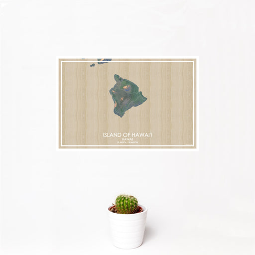 12x18 Island of Hawai'i Hawaii Map Print Landscape Orientation in Afternoon Style With Small Cactus Plant in White Planter