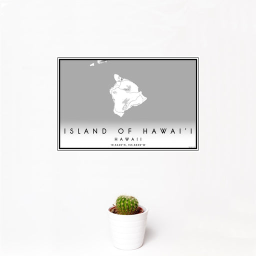12x18 Island of Hawai'i Hawaii Map Print Landscape Orientation in Classic Style With Small Cactus Plant in White Planter