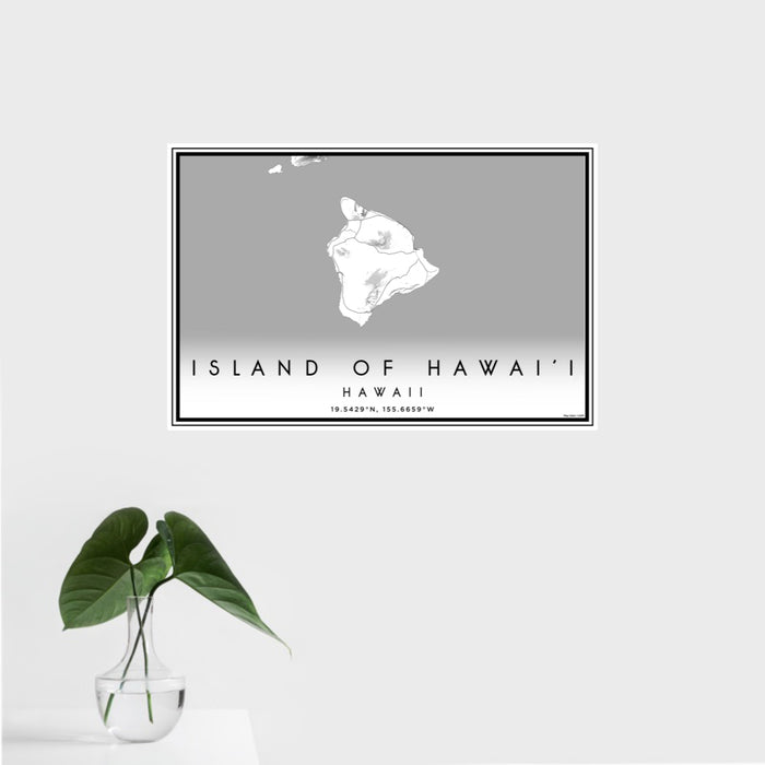 16x24 Island of Hawai'i Hawaii Map Print Landscape Orientation in Classic Style With Tropical Plant Leaves in Water