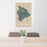 24x36 Island of Hawai'i Hawaii Map Print Portrait Orientation in Afternoon Style Behind 2 Chairs Table and Potted Plant