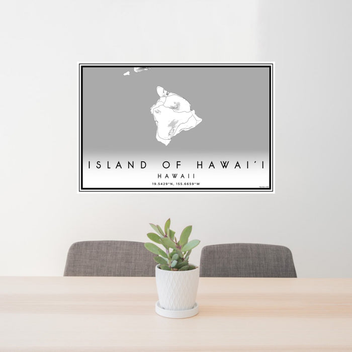 24x36 Island of Hawai'i Hawaii Map Print Lanscape Orientation in Classic Style Behind 2 Chairs Table and Potted Plant