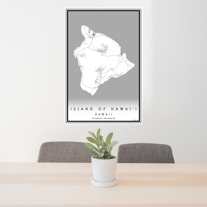 24x36 Island of Hawai'i Hawaii Map Print Portrait Orientation in Classic Style Behind 2 Chairs Table and Potted Plant