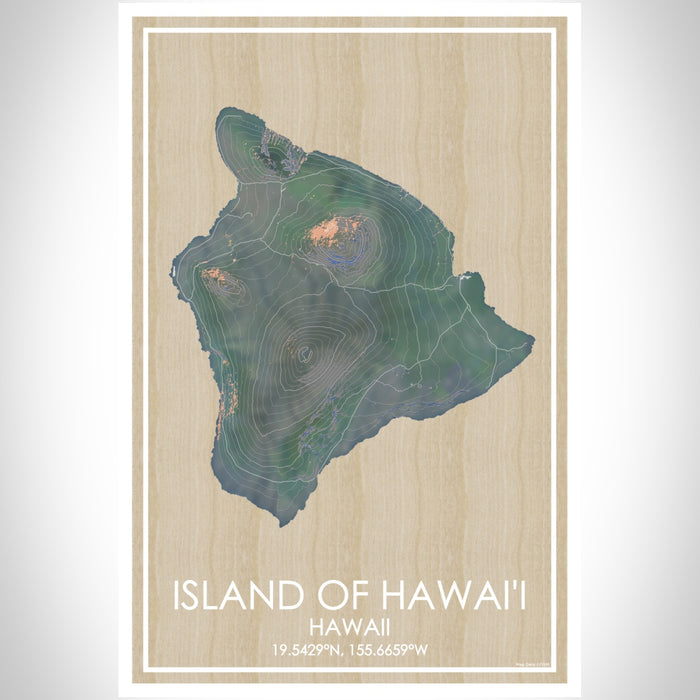 Island of Hawai'i Hawaii Map Print Portrait Orientation in Afternoon Style With Shaded Background