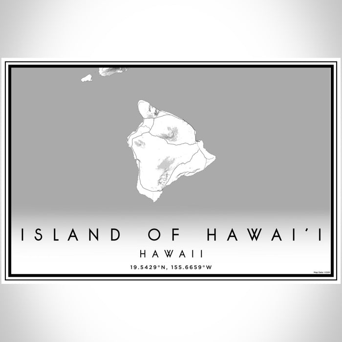 Island of Hawai'i Hawaii Map Print Landscape Orientation in Classic Style With Shaded Background