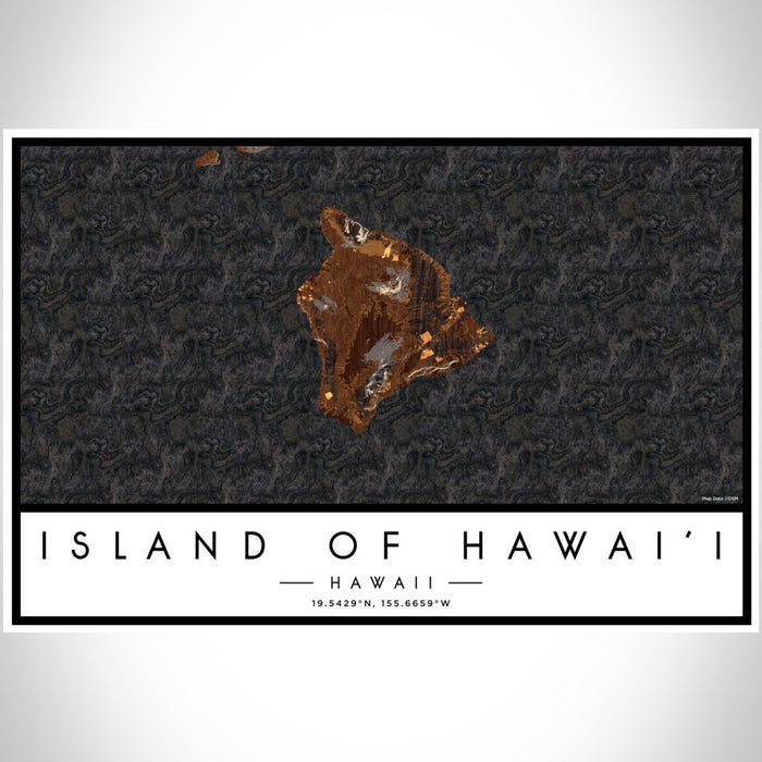 Island of Hawai'i Hawaii Map Print Landscape Orientation in Ember Style With Shaded Background
