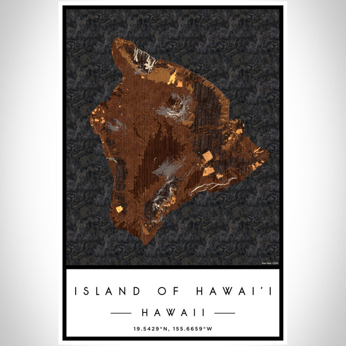 Island of Hawai'i Hawaii Map Print Portrait Orientation in Ember Style With Shaded Background