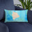 Custom Island of Hawai'i Hawaii Map Throw Pillow in Watercolor on Blue Colored Chair
