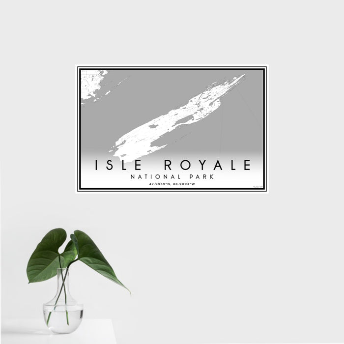 16x24 Isle Royale National Park Map Print Landscape Orientation in Classic Style With Tropical Plant Leaves in Water