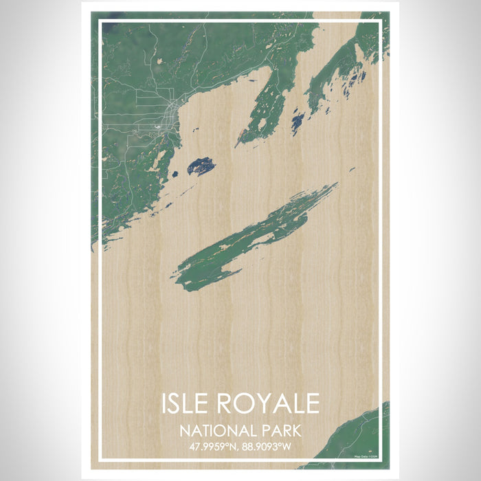 Isle Royale National Park Map Print Portrait Orientation in Afternoon Style With Shaded Background
