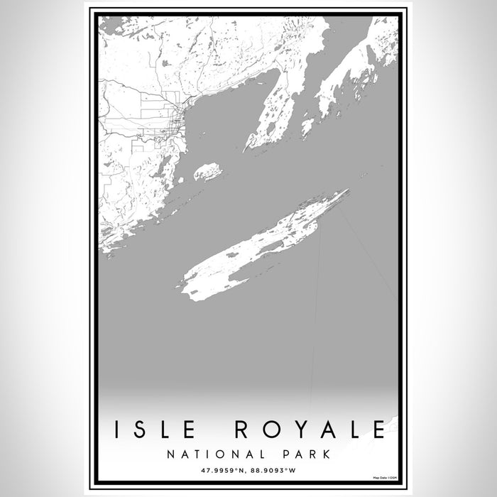 Isle Royale National Park Map Print Portrait Orientation in Classic Style With Shaded Background