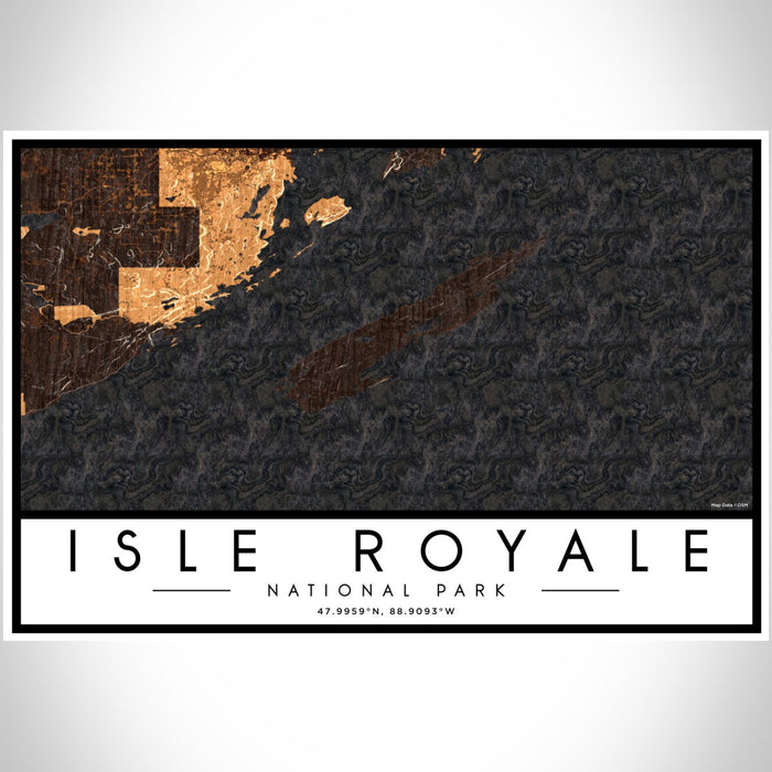 Isle Royale National Park Map Print Landscape Orientation in Ember Style With Shaded Background