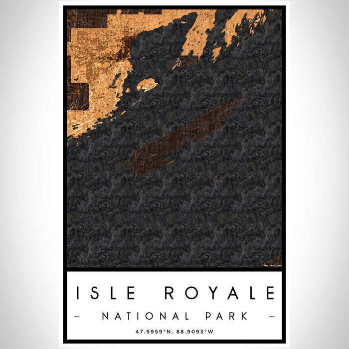 Isle Royale National Park Map Print Portrait Orientation in Ember Style With Shaded Background