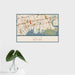 16x24 Islip New York Map Print Landscape Orientation in Woodblock Style With Tropical Plant Leaves in Water