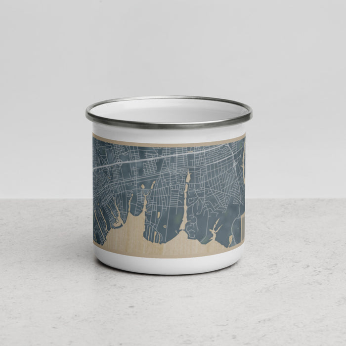 Front View Custom Islip New York Map Enamel Mug in Afternoon