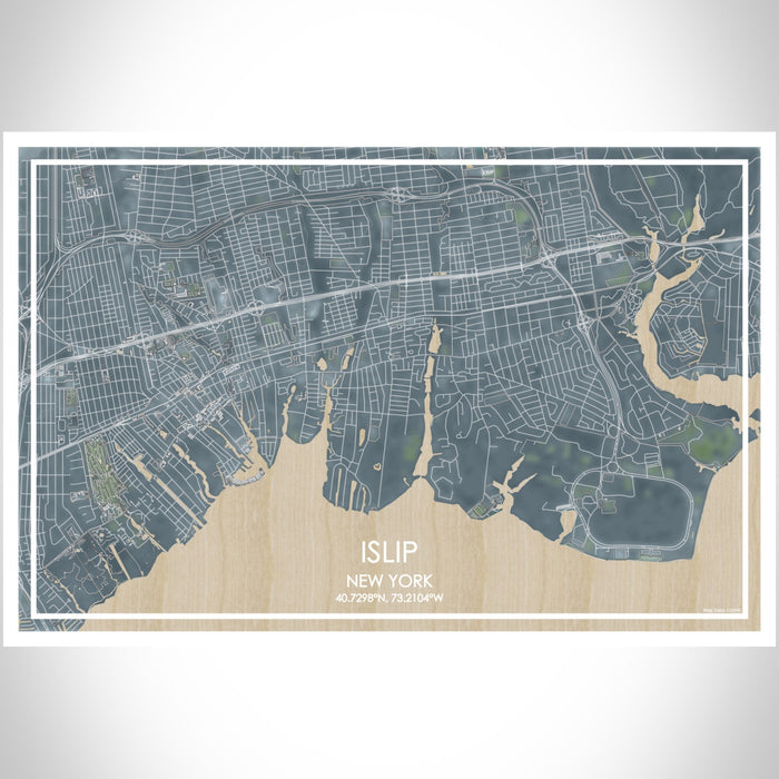 Islip New York Map Print Landscape Orientation in Afternoon Style With Shaded Background