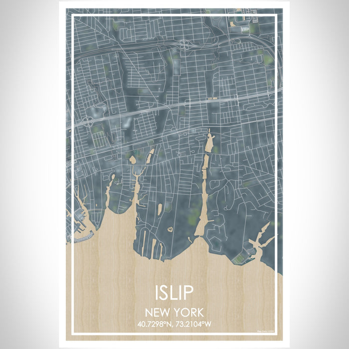 Islip New York Map Print Portrait Orientation in Afternoon Style With Shaded Background