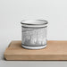 Front View Custom Islip New York Map Enamel Mug in Classic on Cutting Board