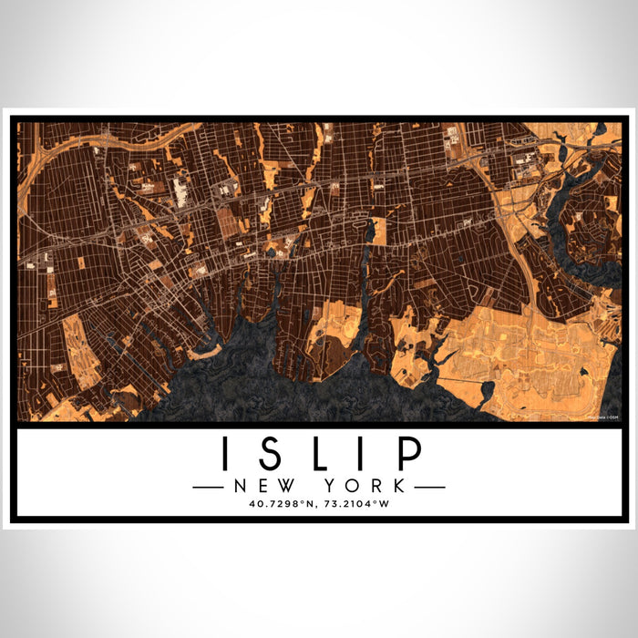 Islip New York Map Print Landscape Orientation in Ember Style With Shaded Background