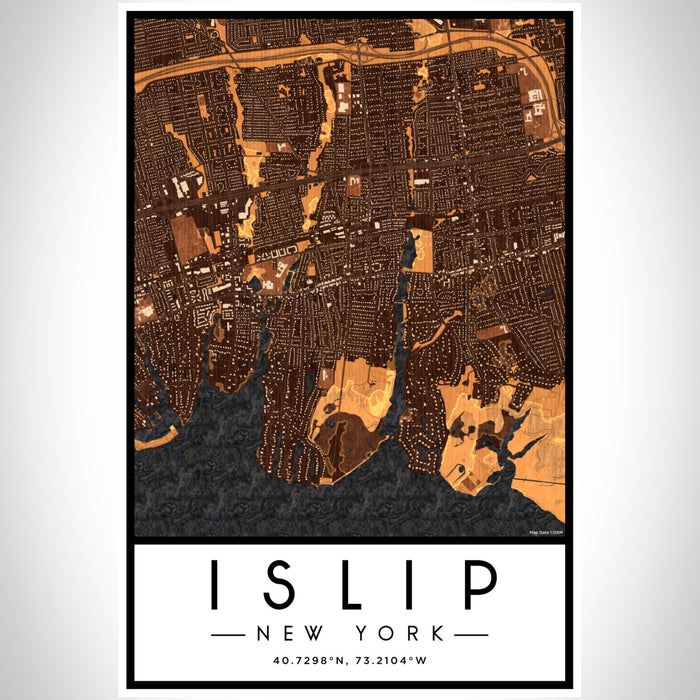 Islip New York Map Print Portrait Orientation in Ember Style With Shaded Background