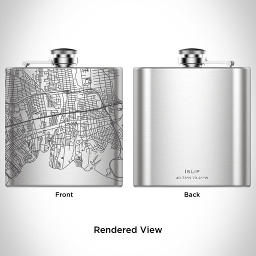 Rendered View of Islip New York Map Engraving on 6oz Stainless Steel Flask