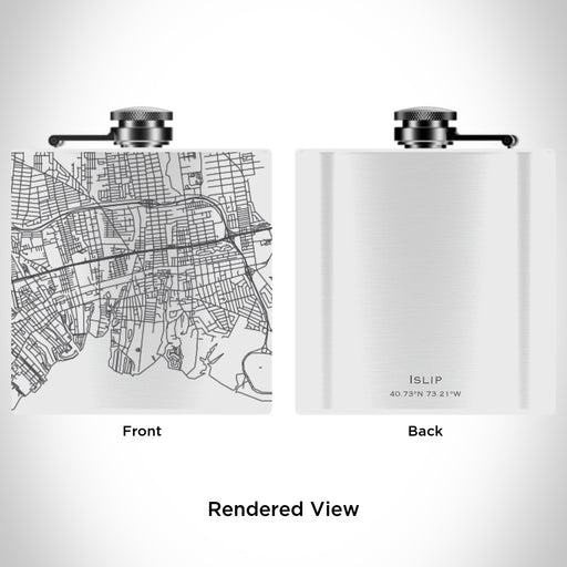Rendered View of Islip New York Map Engraving on 6oz Stainless Steel Flask in White